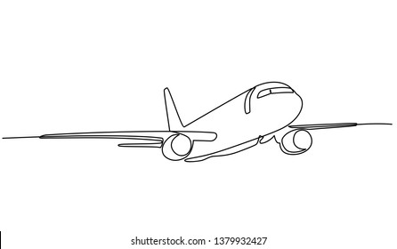 Continuous line drawing of airplane took off with a white background. illustration of an isolated plane. Airline Concept Travel Passenger plane. Jet commercial airplane. Illustration