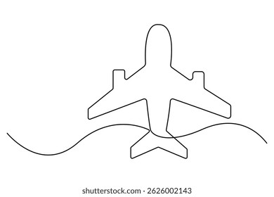 Continuous line drawing of Airplane vector with transparent background vector illustration 
