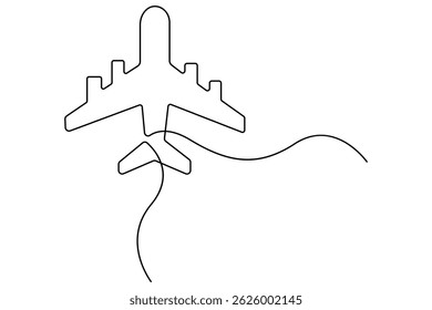 Continuous line drawing of Airplane vector with transparent background vector illustration 
