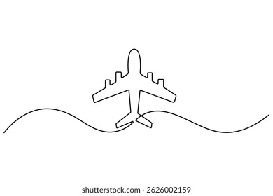 Continuous line drawing of Airplane vector with transparent background vector illustration 
