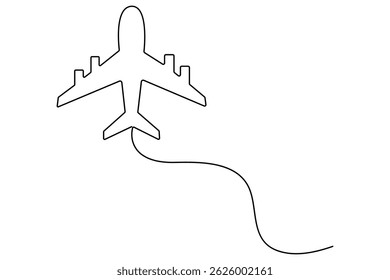 Continuous line drawing of Airplane vector with transparent background vector illustration 
