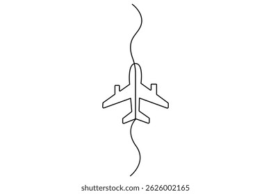 Desenho de linha contínua do vetor de avião com ilustração de vetor de fundo transparente 

