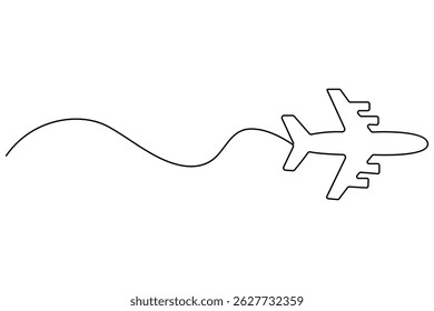 Continuous line drawing of Airplane vector with transparent background vector illustration 
