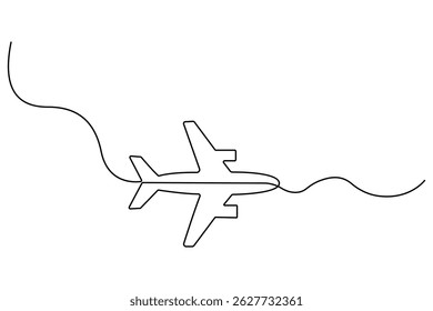 Continuous line drawing of Airplane vector with transparent background vector illustration 
