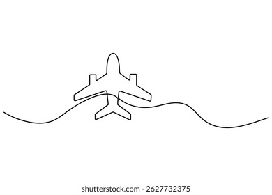 Desenho de linha contínua do vetor de avião com ilustração de vetor de fundo transparente 
