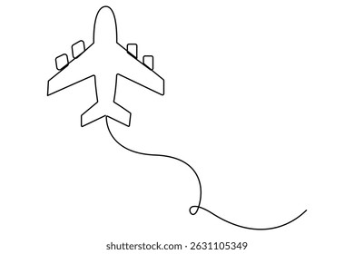 Continuous line drawing of Airplane vector with transparent background vector illustration 
