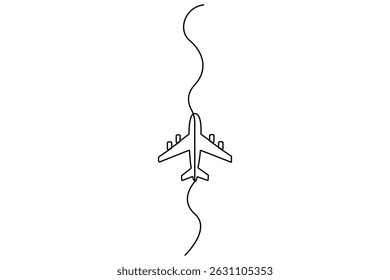 Continuous line drawing of Airplane vector with transparent background vector illustration 
