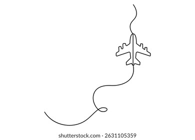 Continuous line drawing of Airplane vector with transparent background vector illustration 
