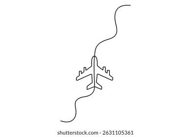 Continuous line drawing of Airplane vector with transparent background vector illustration 
