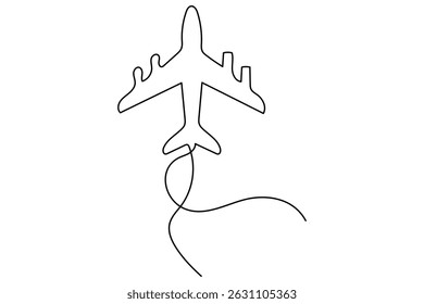 Continuous line drawing of Airplane vector with transparent background vector illustration 
