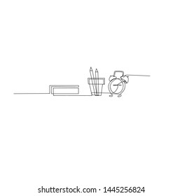 continuous line drawing of alarm clock. isolated sketch drawing of alarm clock line concept. outline thin stroke vector illustration