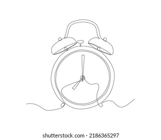 Continuous line drawing of Alarm clock at 7 morning or night. Minimalist design