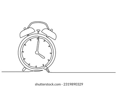 Continuous line drawing of alarm clock. alarm clock icon in single line doodle style. Alarm clock one line design on white background. vector illustration