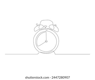 Dibujo de línea continua del reloj despertador. Una línea de despertador. Despertador de arte de línea continua. Esquema editable.