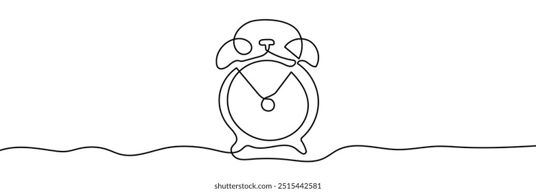 Continuous line drawing of alarm clock. One line of alarm clock. Alarm clock continuous line art. Editable outline.