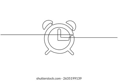 Continuous line drawing of Alarm Clock Icon. Hand drawn symbol vector illustration, Single Line Drawing of an Alarm Clock with Editable .
