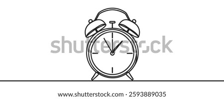 Continuous line drawing of alarm clock. One line of alarm clock. Alarm clock continuous line art.