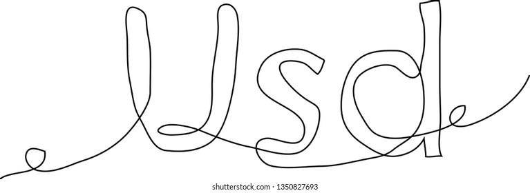 Continuous line drawing. Alphabet. Dollar currency. Black isolated on white background. vector illustration.