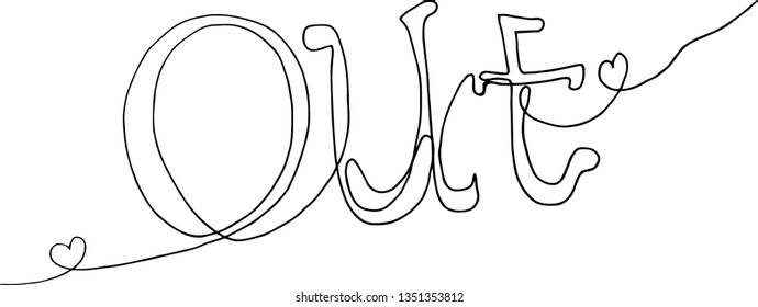 Continuous line drawing. Alphabet. Out. Black isolated on white background. vector illustration.