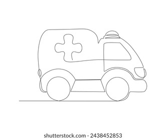 Línea Continua De Dibujo De La Camioneta De Ambulancia. Una Línea De Camioneta Paramédica. Línea de arte continuo de ambulancia. Contorno editable.