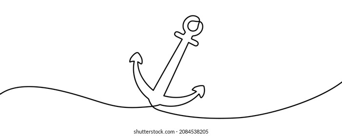 Continuous line drawing of anchor. Anchor linear icon. One line drawing background. Vector illustration. Anchor continuous line icon.