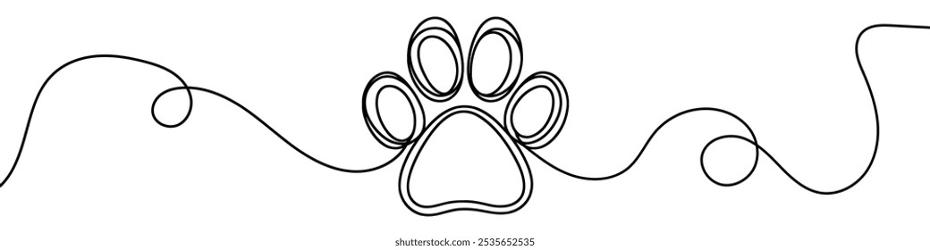 Continuous line drawing of Animal footprint . One line drawing of animal footprint icon. Vector illustration. Animal footprint icon in one line.
