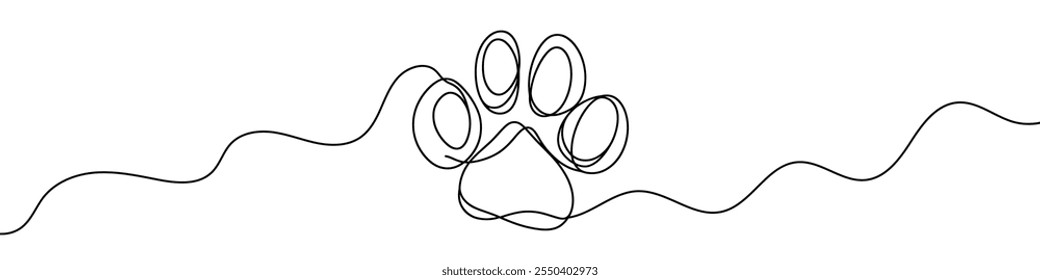 Continuous line drawing of Animal footprint . One line drawing of animal footprint icon. Vector illustration.