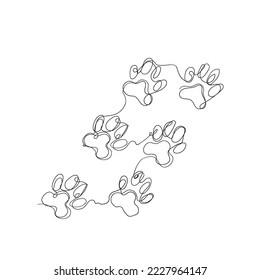 continuous line drawing animal footprints illustration vector isolated