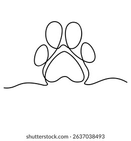 Continuous line drawing of Animal paw, cat, dog, Linear footprint symbol, Pet love concept.Vector illustration design