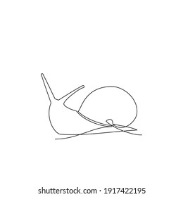 Continuous line drawing of animal snail, minimalistic design on white background. Organic food logo. Vector illustration