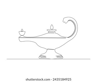 Dibujo De Línea Continua De Tetera Antigua. Una Línea De Tetera Aladdin. Tetera Línea Continua. Contorno Editable.
