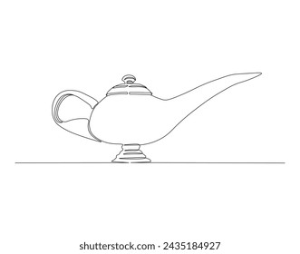 Continuous Line Drawing Of Antique Teapot. One Line Of Aladdin Teapot. Teapot Continuous Line Art. Editable Outline.
