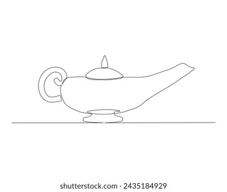 Continuous Line Drawing Of Antique Teapot. One Line Of Aladdin Teapot. Teapot Continuous Line Art. Editable Outline.
