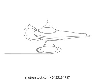 Continuous Line Drawing Of Antique Teapot. One Line Of Aladdin Teapot. Teapot Continuous Line Art. Editable Outline.
