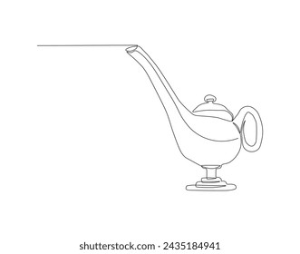 Dibujo De Línea Continua De Tetera Antigua. Una Línea De Tetera Aladdin. Tetera Línea Continua. Contorno Editable.
