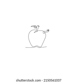 Continuous line drawing. an apple with a caterpillar in it. Illustration icon vector