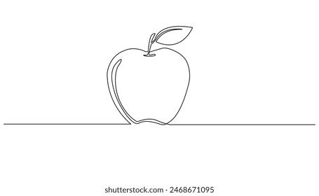 continuous line drawing of apple fruit. one line drawing of an apple. minimalist line. isolated on white background