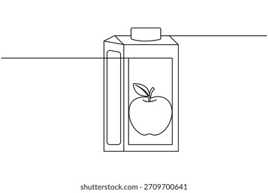Desenho de linha contínua de uma caixa de suco de maçã para ilustração de bebida saudável