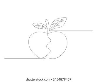 Continuous line drawing of apple. One line of apple fruit. Fruits concept continuous line art. Editable outline.