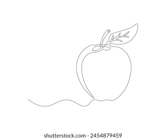 Continuous line drawing of apple. One line of apple fruit. Fruits concept continuous line art. Editable outline.