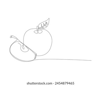 Continuous line drawing of apple. One line of apple fruit. Fruits concept continuous line art. Editable outline.