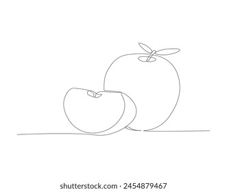 Continuous line drawing of apple. One line of apple fruit. Fruits concept continuous line art. Editable outline.