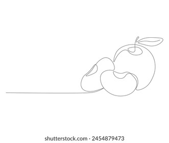 Continuous line drawing of apple. One line of apple fruit. Fruits concept continuous line art. Editable outline.