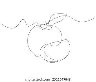 Continuous line drawing of apple. Single line illustration of national apple day. Fresh, Fruit, Healthy, Vitamin, Vegetarian concept. Editable outline