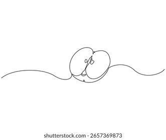 Desenho de linha contínua da fatia de maçã. Ilustração em linha única de maçã. Conceito de fruta saudável. Estrutura de tópicos editável
