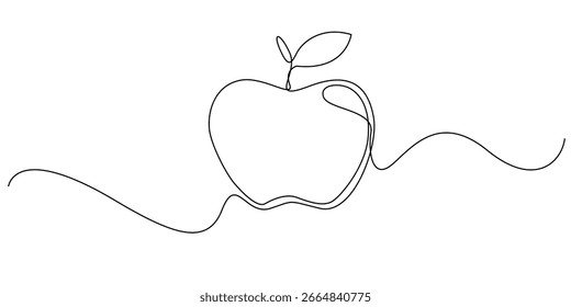 Continuous line drawing of an apple, symbolizing health, nutrition, or education. Minimalist and clean design, perfect for wellness, diet, food, or back-to-school themed content.