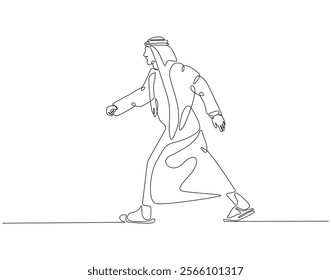 Continuous line drawing of arabian man. Single line illustration of arabic man standing. Islamic, muslim, arab concept. Editable outline