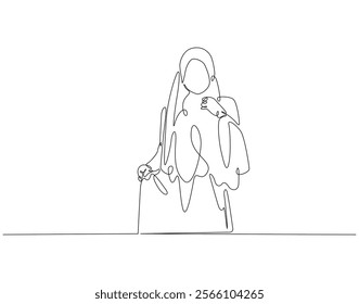 Continuous line drawing of arabian woman. Single line illustration of muslim woman wearing hijab. Islamic, muslim, arab concept. Editable outline