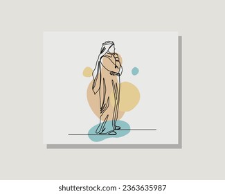 Dibujo continuo de un hombre de negocios árabe, el hombre de la cabeza, mirando hacia otro lado. Dibujo de una sola línea del pensamiento del hombre islámico árabe permanente. Ilustración del vector