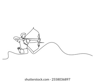 Continuous line drawing of an archer aiming a bow and arrow, symbolizing focus, precision, and determination. The minimalist style adds an artistic and modern touch.